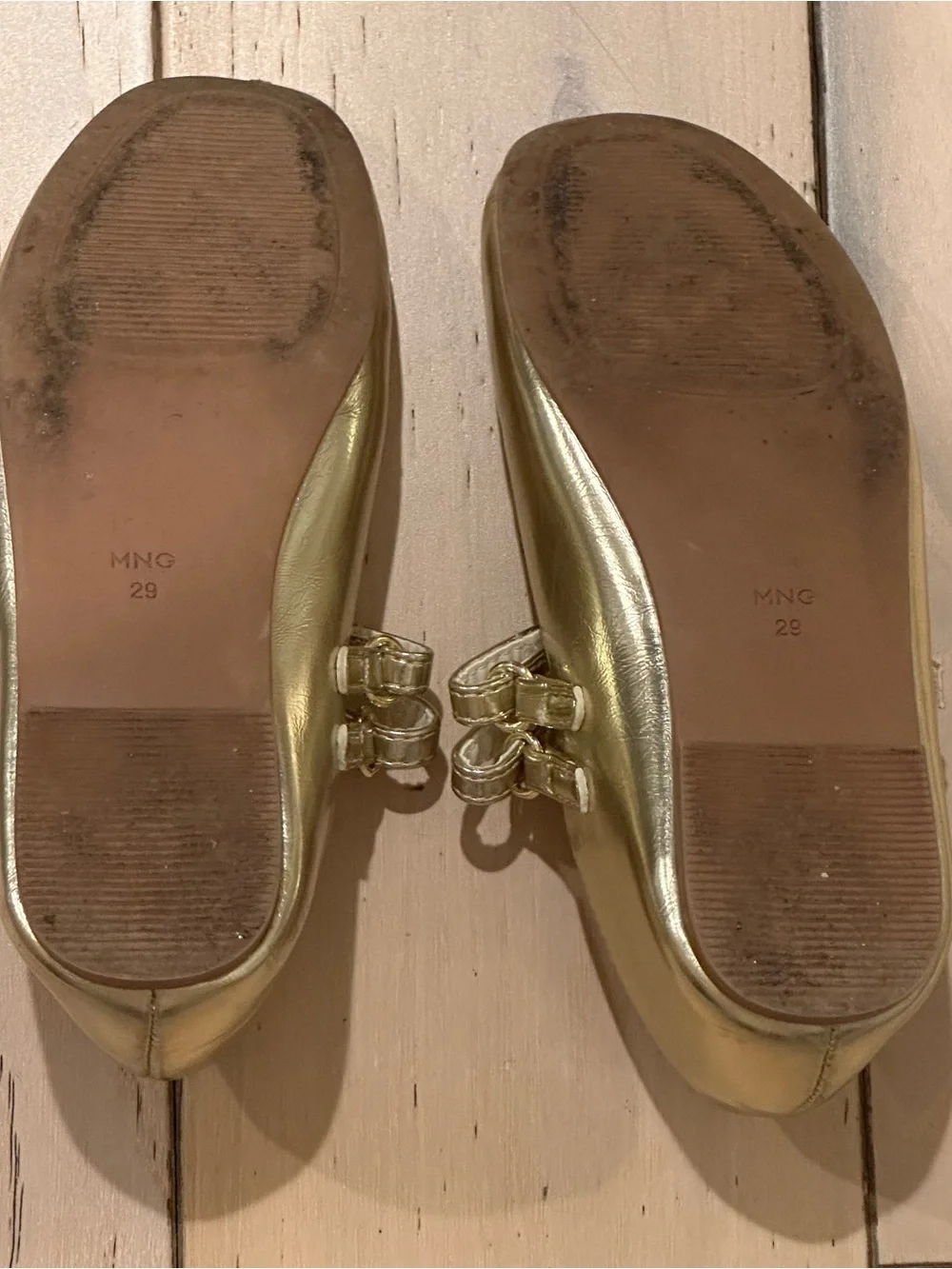 Mango Gold Mary Jane Shoes with Pearl Cluster